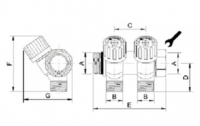 1135955 USYSTEMS коллектор SH 1" с вентилями НР/ВР 4x1/2"НР, ц/ц 38мм '4И